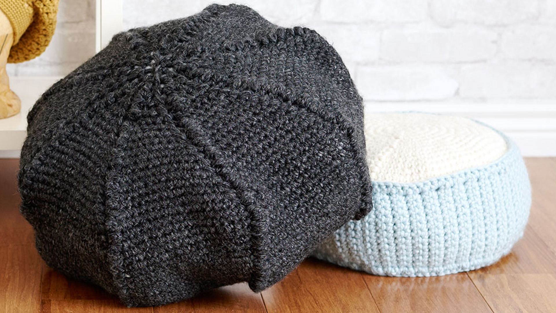 Two crochet poofs