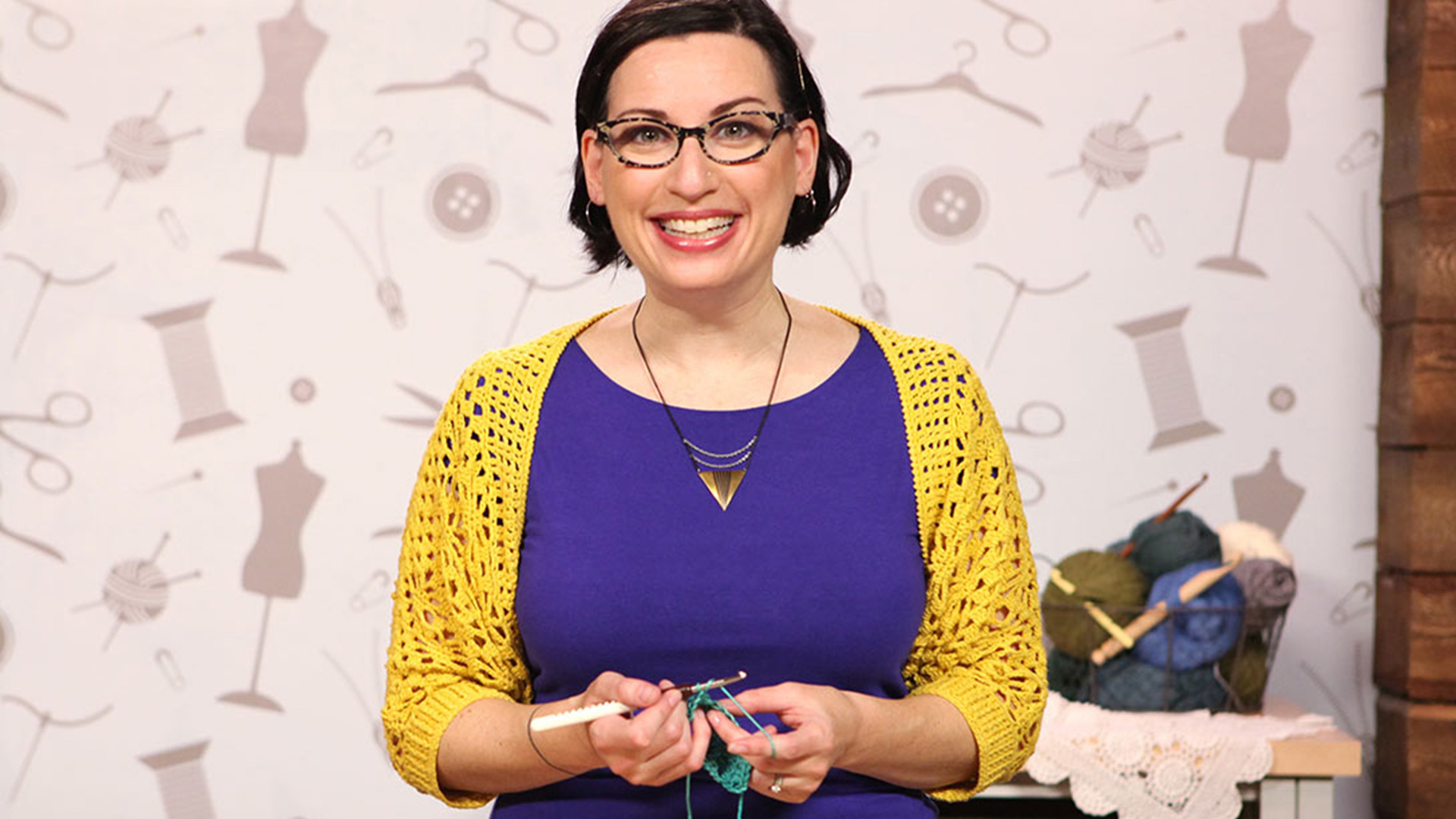 Woman crocheting