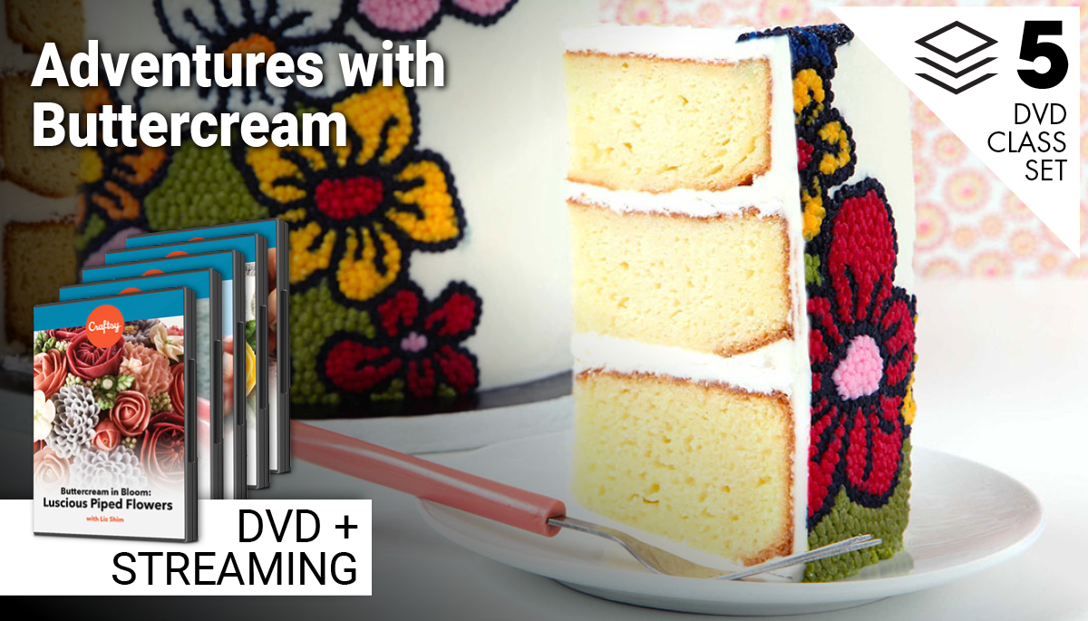 Layered buttercream cake with flower design